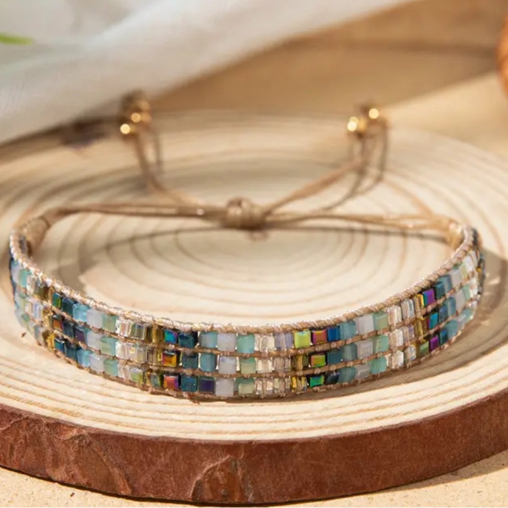 Glass beaded adjustable Multicolor Beaded Bracelet boho chic